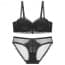 Scallop Lace Detachable Straps Wired Balcony Bra Set - Black