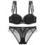 Pretty Floral Lace Ruffle Straps Padded Wired Balcony bra Set - Black