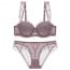 Pretty Floral Lace Ruffle Straps Padded Wired Balcony bra Set - Pink