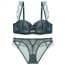 Pretty Floral Lace Ruffle Straps Padded Wired Balcony bra Set - Green