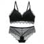 Geometric Lace Soft Padded Wireless Bralet Bra Set - Black