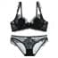 Ultra Thin Floral Lace Semi Padded Wired Lingerie Bra Set - Black 