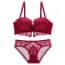 Delicate Floral Lace Wired Push Up Plunge Bra Set - Red