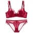 Ultra Thin Floral Lace Semi Padded Wired Lingerie Bra Set - Red