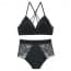 Crochet Lace Wireless Strappy Bralette Panties Set - Black