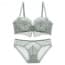 Delicate Floral Lace Wired Push Up Plunge Bra Set - Grey
