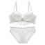 Delicate Floral Lace Wired Push Up Plunge Bra Set - White