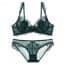 Ultra Thin Floral Lace Semi Padded Wired Lingerie Bra Set - Green