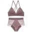 Crochet Lace Wireless Strappy Bralette Panties Set - Purple