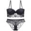 Semi Cotton Cup Soft Crochet Lace Bra and Panties Set - Black