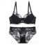 All Over Crochet Lace Non-Padded Underwired Full Cup Lingerie Bra Set - Black