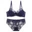 All Over Crochet Lace Non-Padded Underwired Full Cup Lingerie Bra Set - Navy