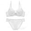 Crochet Floral Lace Soft Cotton Padded Underwire Plunge Bra Set - White