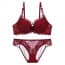 Crochet Floral Lace Soft Cotton Padded Underwire Plunge Bra Set - Red