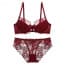 All Over Crochet Lace Non-Padded Underwired Full Cup Lingerie Bra Set - Wine