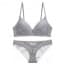 Light Cotton Padded Floral Jacquard Wireless T-Shirt Bra Set - Grey