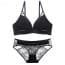 Vintage Pleat & Lace Soft Padded Wireless Bra Set - Black