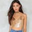 Sparkling Sequins Backless Halter Body Chain Crop Top - GOLD