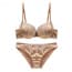 Luxury Embroidery Printing Ultra Thin and Thick Slim Bra Set-gold