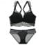 Racerback Longline Lace Push Up Padded Wireless Bralet Bra Set - Black