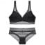 Sheer Galloon Lace Wireless Plunge Bralette Bra Set - Black