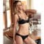 Luxury Strappy Floral Lace Semi Padded Cups Wired Balcony Bra Set - Black