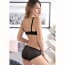 Floral Embroidery Double Layer Thin Padded Wireless Unlined Bra Set - Black