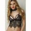 Strappy Eyelash Lace Crop Top Bralette Bra - Black