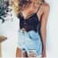 Strappy Eyelash Lace Crop Top Bralette Bra - Black
