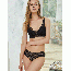 Sheer Galloon Lace Wireless Plunge Bralette Bra Set - Black
