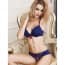 Embroidered Padded Lingerie Wired Plunge Bras Set - Blue