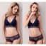 Floral Jacquard Lace Wired Push Up Bra Boyshorts Set - Navy