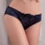 Low Rise Floral Lace Satin Thongs - Navy