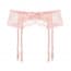 Scallop Lace Padded Cups Wired Garter Belt Lingerie Bra Set - Garter Belt Pink