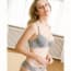 Crochet Floral Lace Soft Cotton Padded Underwire Plunge Bra Set - Grey