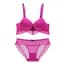 Longline Crochet Flroal Lace Wired Push Up Plunge Bra Set - Hot Pink
