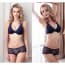 Crochet Lace Cotton Push Up Padded Plunge Lingerie Bra Set - Navy