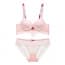 Longline Crochet Flroal Lace Wired Push Up Plunge Bra Set - Pink