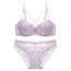 Vintage Crochet Floral Lace Strappy Push Up Plunge T-Shirt Bra Set - Purple
