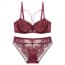 Vintage Crochet Floral Lace Strappy Push Up Plunge T-Shirt Bra Set - Red