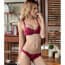 Luxury Strappy Floral Lace Semi Padded Cups Wired Balcony Bra Set - Red