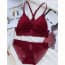 Longline Racerback Crochet Lace Padded Wireless Bralette Set - Red