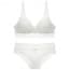 Sheer Galloon Lace Wireless Plunge Bralette Bra Sett - White