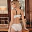 Longline Crochet Flroal Lace Wired Push Up Plunge Bra Set - White
