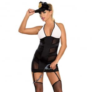 Police Cosplay Backless Costume Cop Chemise Set