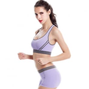 Yoga Gym Racerback Seamless Sports Padded Bra & Shorts Set - Purple